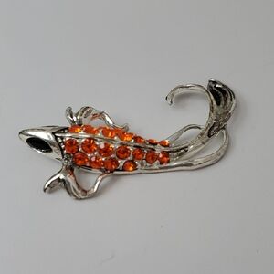 Elegant Silver and Orange Koi Pendant (Costume Jewelry)